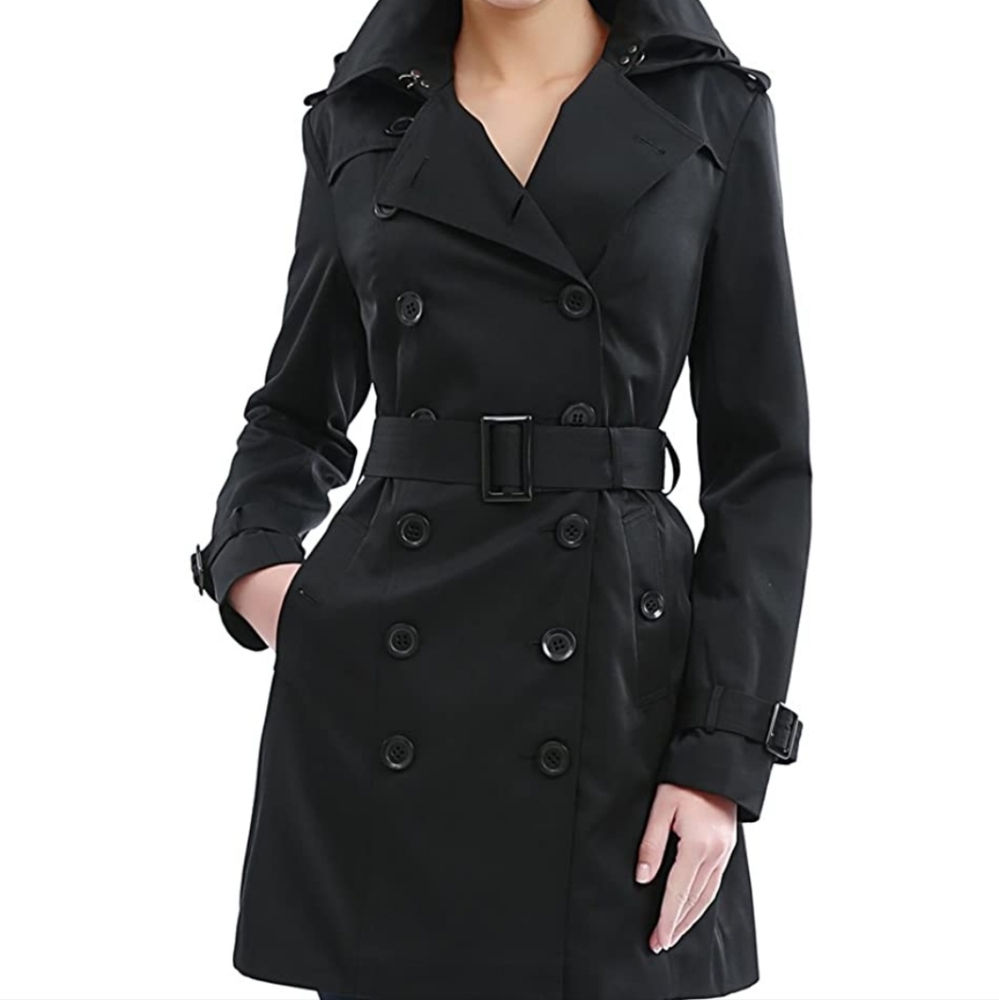BGSD Women Waterproof Hooded Mid Length Trench Coat